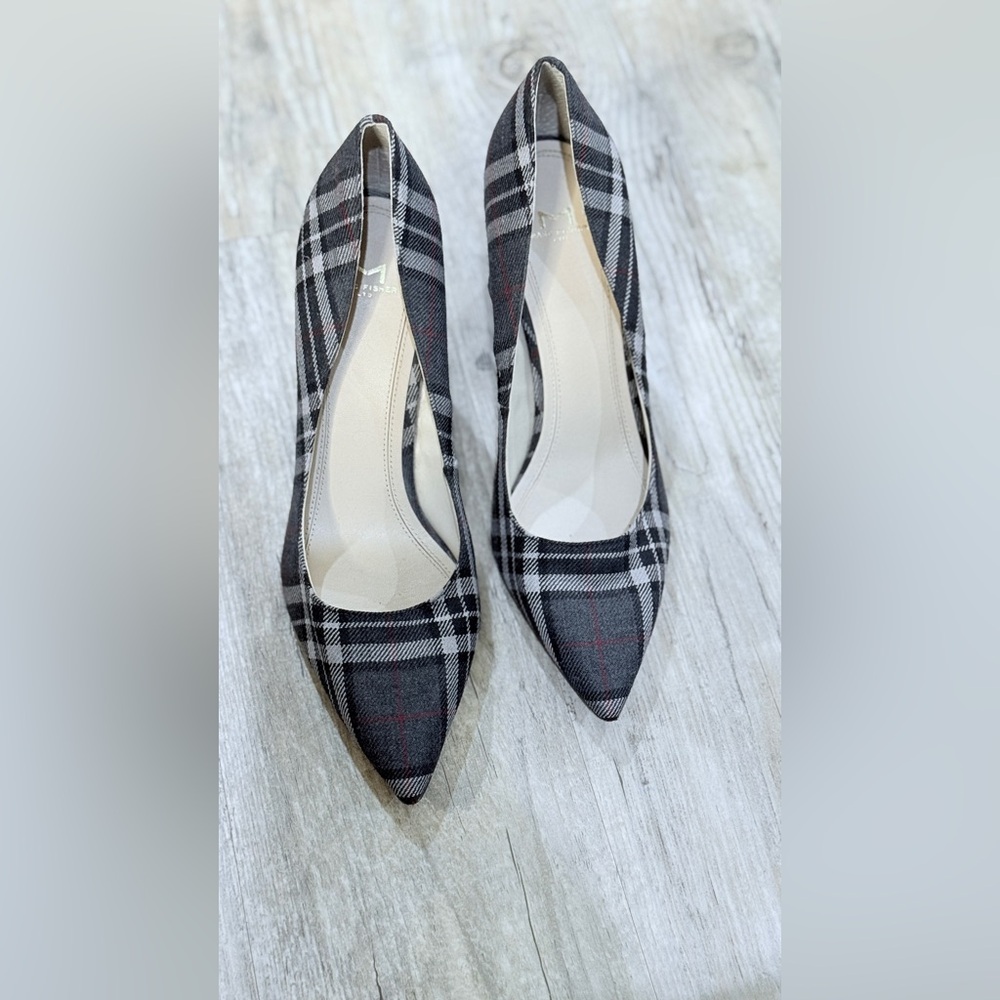 Marc Fisher Zala Block Heel Pump In Black/Red/Grey Plaid